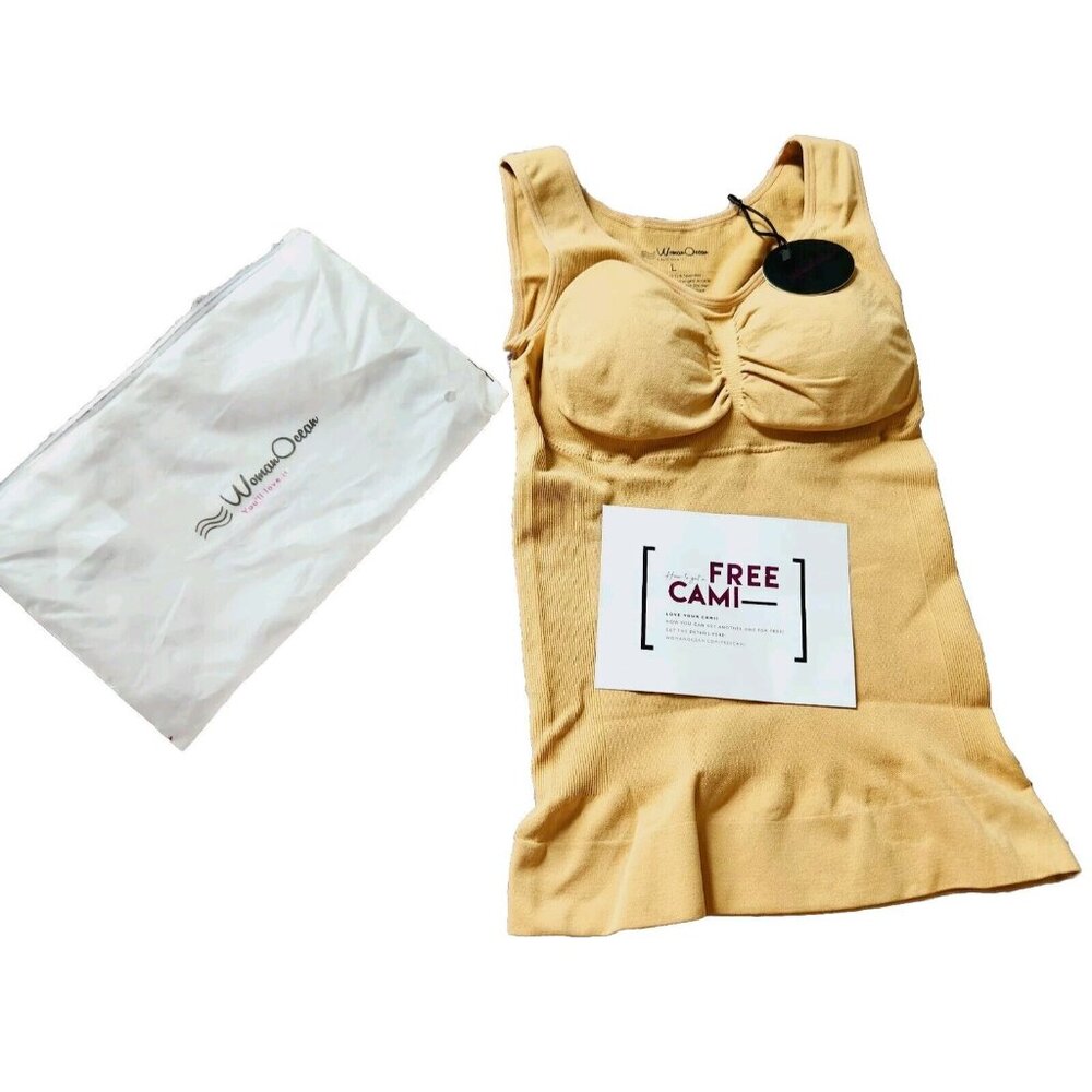 Woman Ocean Beige Cami Tank Top Sz L Removable Soft Cups Shapewear New w/ Tags